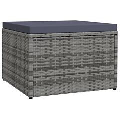 Garden Footstool With Cushion Gray Poly Rattan - Grey