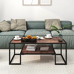 Modern Geometric-inspired Wood Coffee Table, 2-tier Sturdy Wood And Metal Cocktail Table For Home Living Room, Office, Rustic Oak - Oak