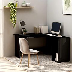 L-shaped Corner Desk High Gloss Black 47.2"x55.1"x29.5" Chipboard - Black