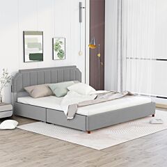 King Size Upholstery Platform Bed With Four Storage Drawers,support Legs - Grey