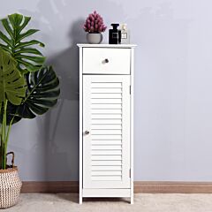 Bathroom Floor Cabinet Storage Organizer Set With Drawer And Single Shutter Door Wooden White - White
