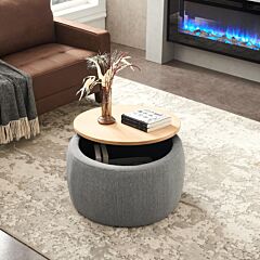 Round Storage Ottoman, 2 In 1 Function, Work As End Table And Ottoman, Dark Grey - As Picture