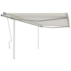 Manual Retractable Awning With Posts 157.5"x118.1" Cream - Cream