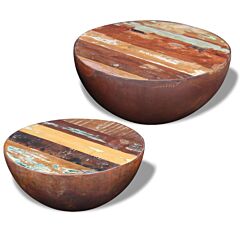 Two Piece Bowl Shaped Coffee Table Set Solid Reclaimed Wood - Brown
