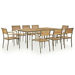 9 Piece Outdoor Dining Set Solid Acacia Wood And Steel - Brown