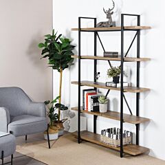 5-tier Industrial Bookcase With Rustic Wood And Metal Frame, Large Open Bookshelf For Living Room - Brown