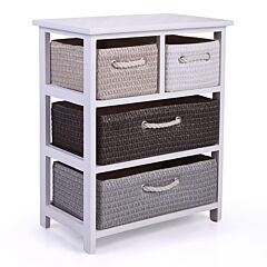 Nightstand With 4 Baskets - White