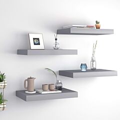 Floating Wall Shelves 4 Pcs Gray 15.7"x9.1"x1.5" Mdf - Grey
