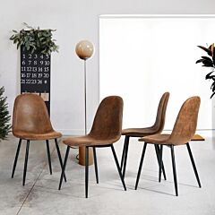 Modern Dining Chairs Set Of 4,dining Room Chairs,shell Lounge Kitchen Chairs With Sueded Pu Upholstered Seat Back,black Metal Legs Side Chairs,16.7" L X 33.8" H X 21.4" W(4 Suded Brown Chairs) - Brown