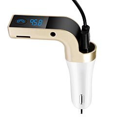 Car Wireless Fm Transmitter Usb Charger Hands-free Call Mp3 Player Mmc Card Reading Aux-in Lcd Display - Gold