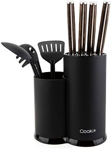 Knife Block Holder, Cookit Universal Knife Block Without Knives, Unique Double-layer Wavy Design, Round Black Knife Holder For Kitchen, Space Saver Knife Storage With Scissors Slot - Black