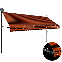 Manual Retractable Awning With Led 137.8" Orange And Brown - Orange