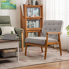 Fch Single Seat A Backrest Pull Point Solid Wood Armrest Fabric Retro Style Indoor Leisure Chair Grey - Grey