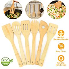 6pcs Cooking Utensil Bamboo Wooden Spoons Spatula Kitchen Cooking Tools - Wooden