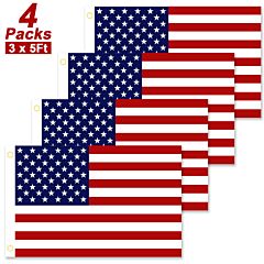 4 Pcs 3 X 5 Ft American Us Flags Vivid Color And Uv Fade Resistant Canvas Header Double Stitched - Blue&red