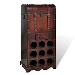 Wooden Wine Rack For 9 Bottles With Storage - Brown