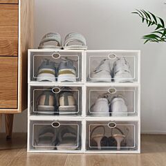 Foldable Shoe Box, Stackable Clear Shoe Storage Box - Storage Bins Shoe Container Organizer, 12 Pack - White - White