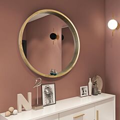 Circle Mirror With Wood Frame, Round Modern Decoration Large Mirror For Bathroom Living Room Bedroom Entryway, Walnut Natural, 30 Inches - As Picture