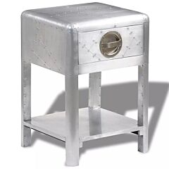 Aviator End Table With 1 Drawer Vintage Aircraft Airman Style - Silver