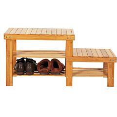 90cm Strip Pattern Tiers Bamboo Stool Shoe Rack For Kids Wood Color Rt - Wood Color