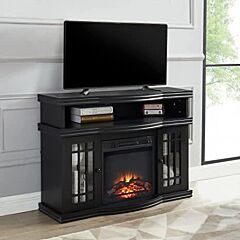 Electric Fireplace Tv Stand Storage Cabinet Black - Black