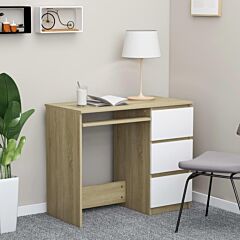Desk White And Sonoma Oak 35.4"x17.7"x29.9" Chipboard - Beige