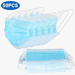 50pcs 3-layers Disposable Face Masks Elastic Earloop 95% Melt-blown Filter Sanitary Face Mask - Blue