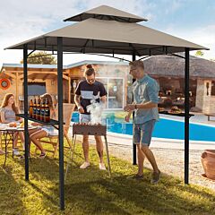 8x5 Outdoor Grill Gazebo 2-tier Vented Bbq Canopy Steel Frame, Brown - Brown