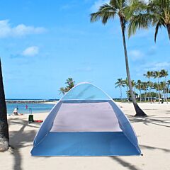 2-3 Person Beach Tent Pop Up Sun Shelter Tent Automatic Umbrella Fishing Camping - Blue