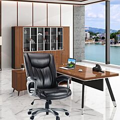 Dr Executive Office Chair - Adjustable Height Built-in Lumbar Support Tilt Angle Computer Desk Chair, Swivel Task Thick Padded For Comfort - Black