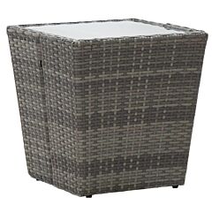 Tea Table Gray 16.3"x16.3"x16.9" Poly Rattan And Tempered Glass - Grey