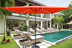10 X 6.5t Rectangular Patio Solar Led Lighted Outdoor Umbrellas With Crank And Push Button Tilt For Garden Backyard Pool Swimming Pool - Light Brick Red
