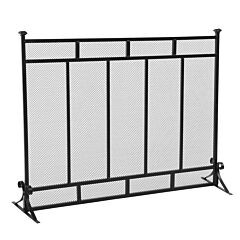 Vertical Grid Decorative Iron Mesh Fireplace Screen (99 X 30.5 X 79)cm--ys - Black