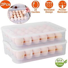 2pcs Plastic Egg Holder Stackable Egg Storage Box Egg Rack For Refrigerator 24 Cavity Per Container - Transparent
