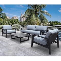 Aluminum Outdoor Furniture Set, 4-piece Garden Aluminum Conversation Set, Patio Sectional Sofa Set With Removable Cushions And Coffee Table For Balcony, Garden - Grey