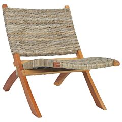 Relaxing Chair Natural Kubu Rattan And Solid Mahogany Wood - Brown