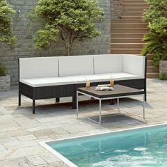 3 Piece Garden Lounge Set With Cushions Poly Rattan Black - Black