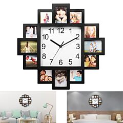 Photo Frame Clock Picture Collage 12-picture Display Wall Clock Photowall Wall Hanging Home Decor - Black