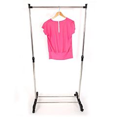 Single-bar Vertical & Horizontal Stretching Stand Clothes Rack With Shoe Shelf Silver Rt - Silver