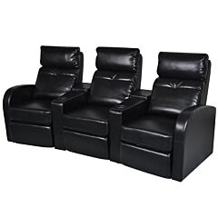 3-seater Home Theater Recliner Sofa Black Faux Leather - Black