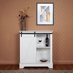 Farmhouse Coffee Bar Cabinet Buffet & Sideboard Kitchen Storage Cabinet Cupboard With Sliding Door For Kitchen Dining Living Room White Color - White