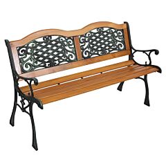 49" Garden Bench Outdoor Patio Park Chair Furniture Hardwood Slats Cast Iron Frame - As Pic
