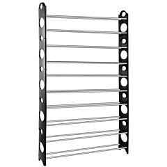 50-pair Shoe Rack Storage Organizer 10-tier Portable Wardrobe Tower Stackable Adjustable Shelf - Black