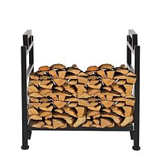 Wrought Iron Log Rack, Firewood Storage Holder, Heavy Duty Log Bin, Fireside Log Carrier For Fireplace Stove Accessories Christmas Pattern - Black