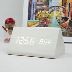 Triangle Led Digital Alarm Clock Voice Control Temperature White - White