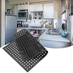 Bar Kitchen Industrial Multi-functional Anti-fatigue Drainage Rubber Non-slip Hexagonal Floor Mat  35" X 59" - Black