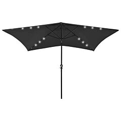 Parasol With Leds And Steel Pole Black 6.6'x9.8' - Black