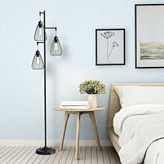 67" Industrial 3-light Floor Lamp Tree - Black