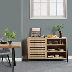 Sideboard Open Door Cabinet With Three Shelves Storage For Kitchen & Dining Storage - Oak