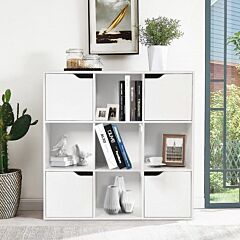 Free Standing 9 Cube Storage Wood Divider Bookcase For Home And Office - White